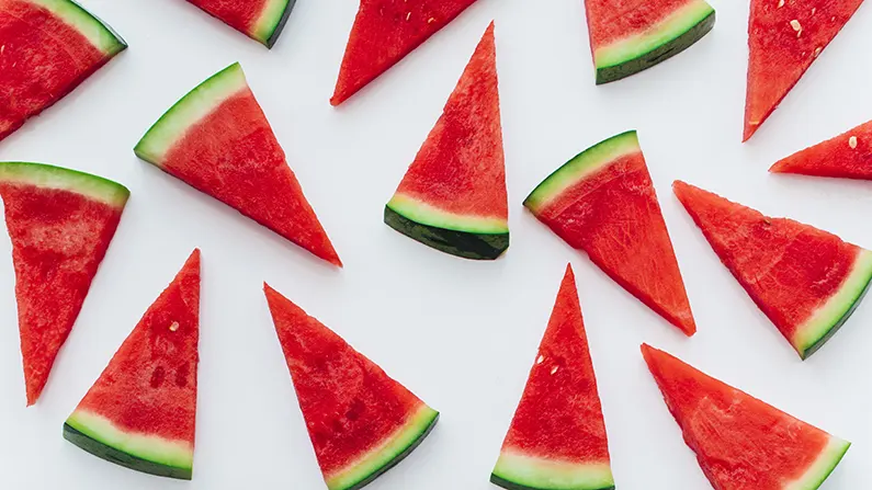 Triangle watermelon slices on a white background